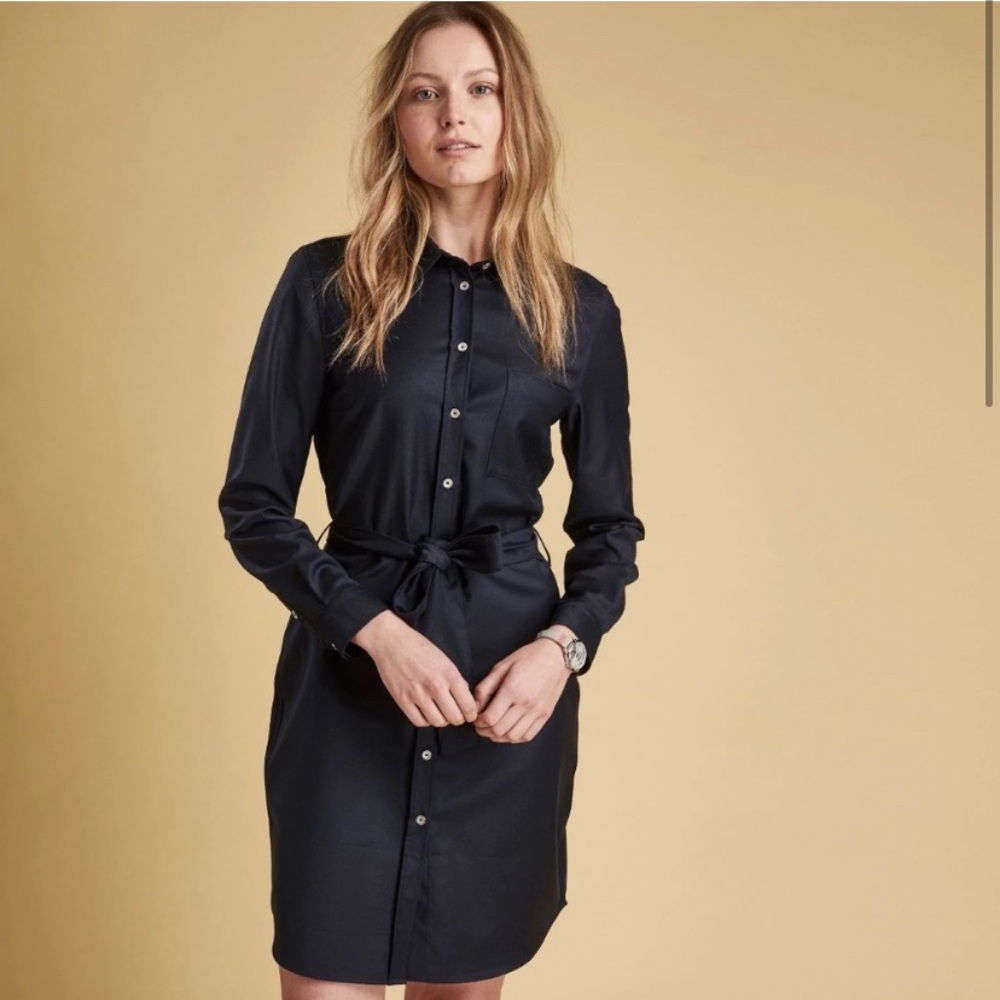 Barbour Varlesay Long Sleeve Wool Blend Dress 10 Navy Like New